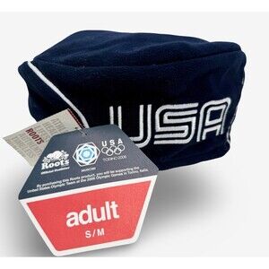 NWT Team USA Winter Olympics Beret Beanie Hat Roots Torino 2006 Navy Adult S/M